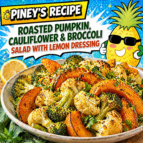 PINEY'S SLOW ROASTED PUMPKIN, CAULIFLOWER & BROCCOLI SALAD WITH LEMON DRESSING