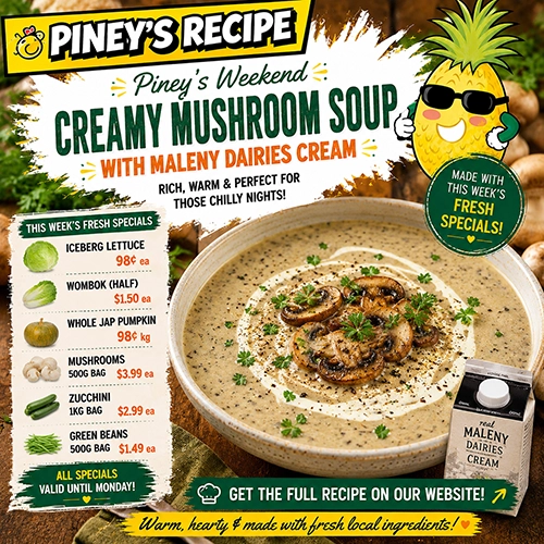 Piney’s Creamy Mushroom Soup with Maleny Dairies Cream